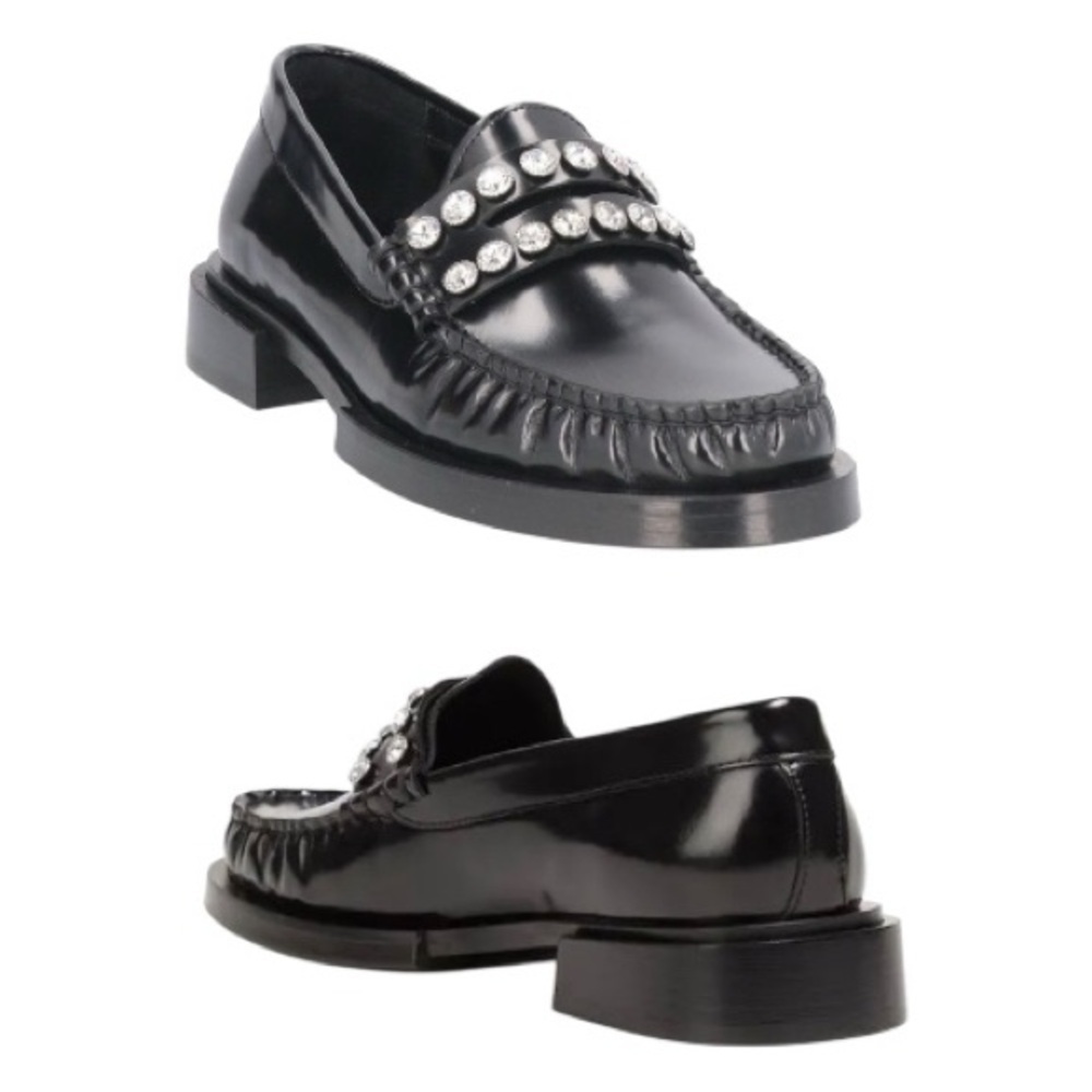 SANDRO Crystal-Embellished Patent-Leather Women’s Black Slip On Loafers Size 5 - Picture 8 of 16